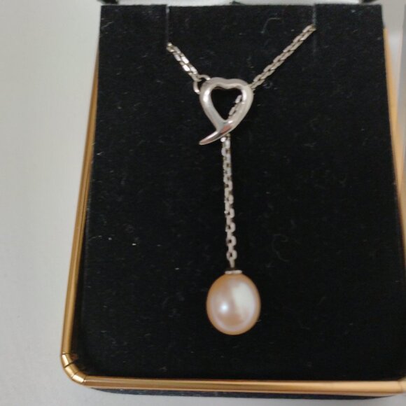 Sterling Silver Heart & Pearl Necklace - Picture 2 of 7